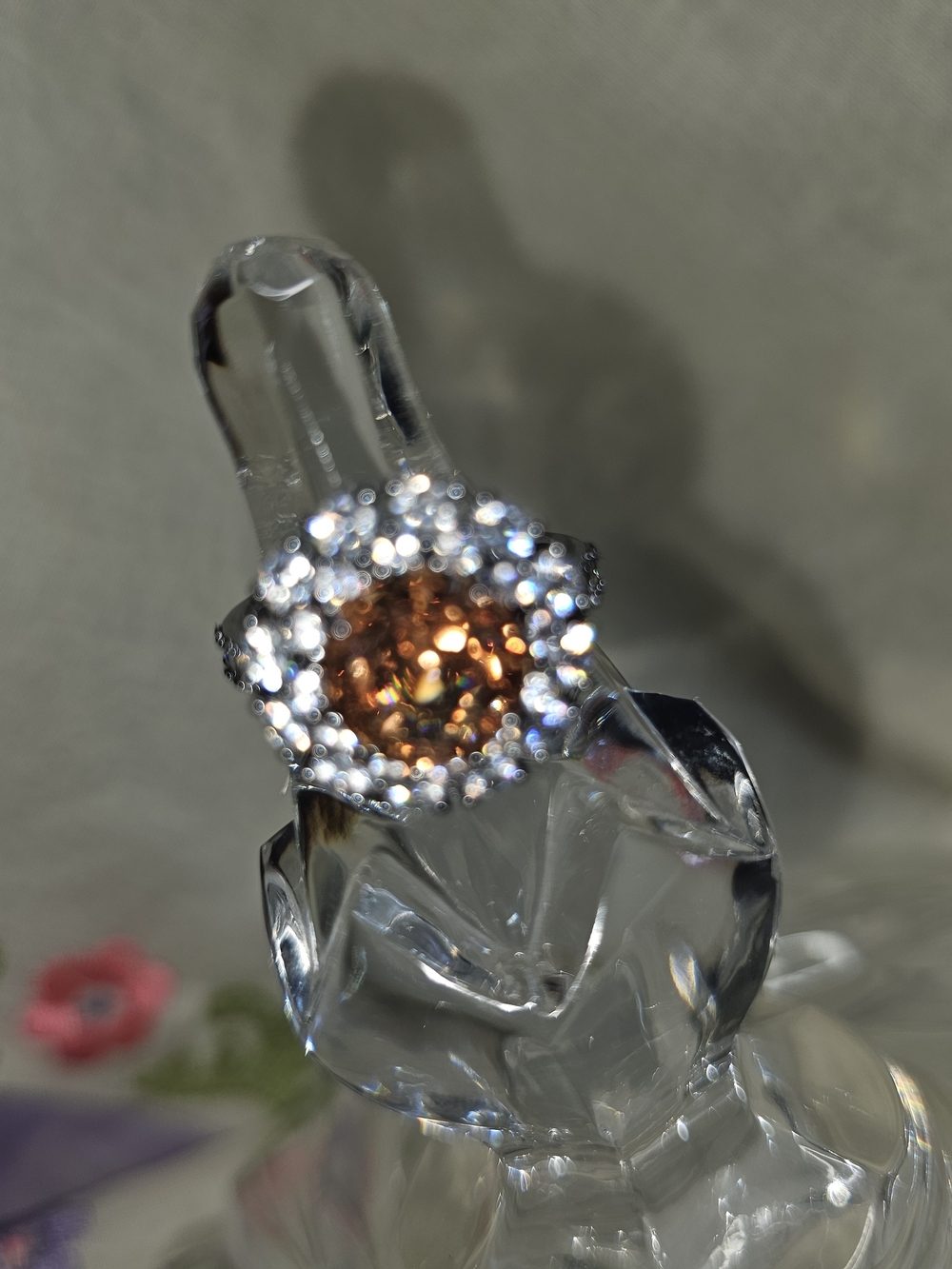 bp Silver Ring with Radiant Amber Center and Halo